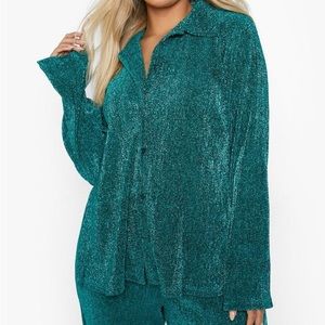 Boohoo Plisse Metallic Oversized Shirt